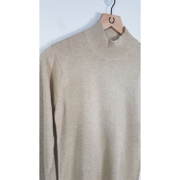 Vintage 90's Talbots Women's Sz. S Silk Blend L/S Gold Shimmer Turtleneck - Picture 2 of 6